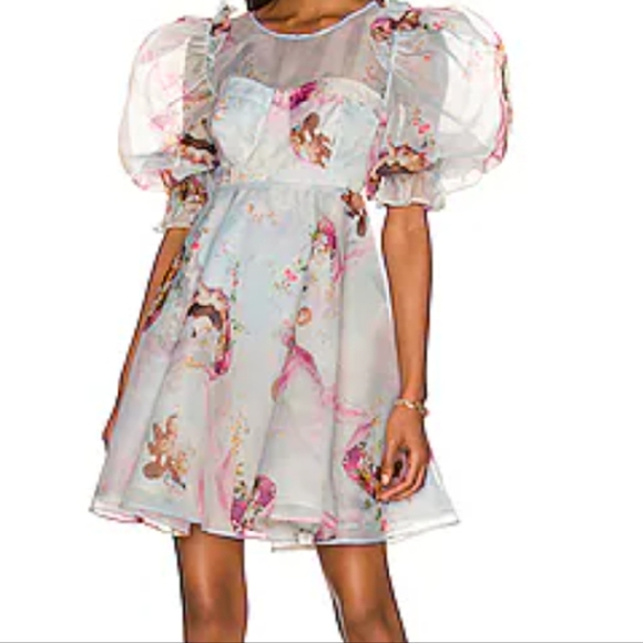 Blue and Purple Floral Midi Dress with Ruffled High Collar - Picture 7 of 7